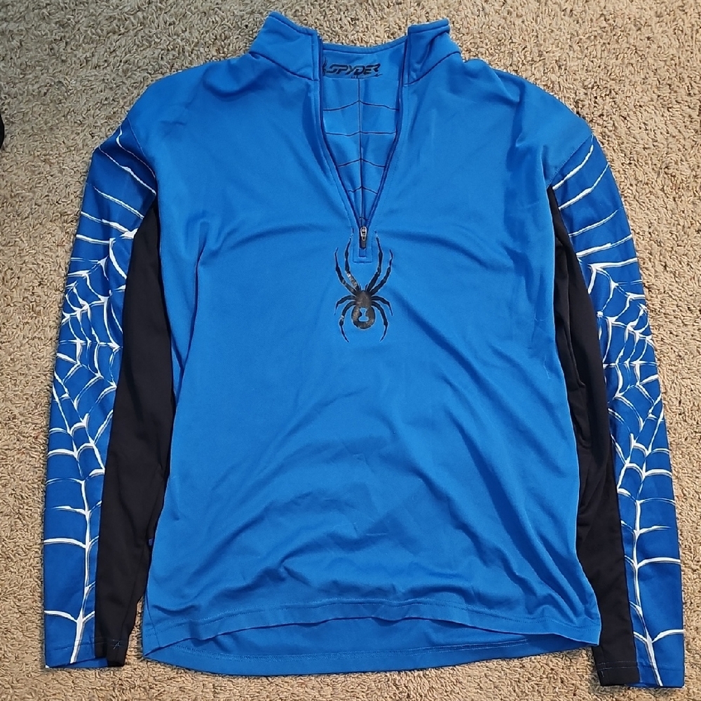 Spyder Blue Long Sleeve Shirt with Web Design